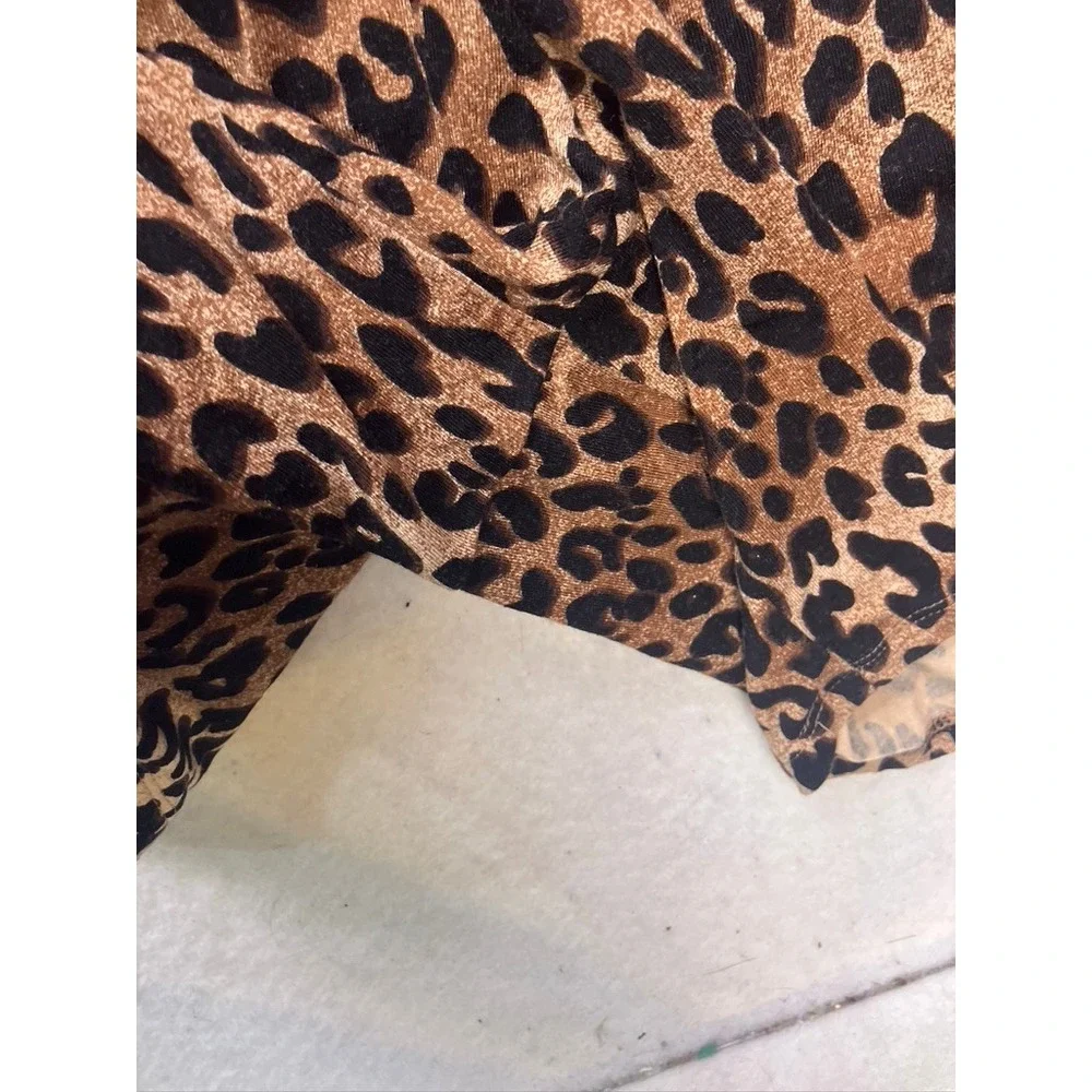 Soma Pajama Set Women Small Brown Leopard‎ Print Lace Trim Button Front Shorts